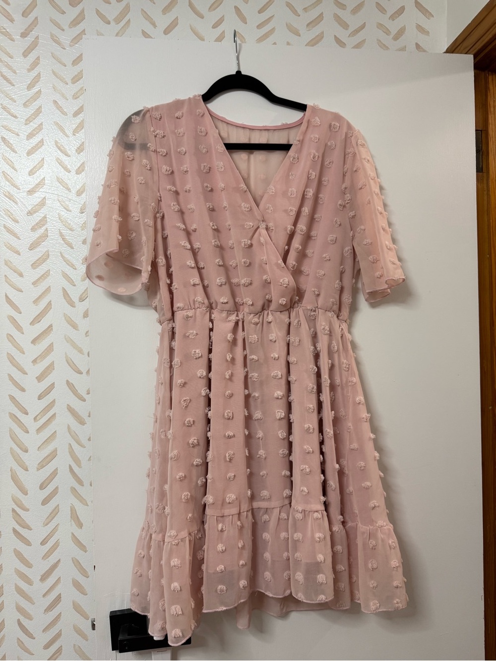 Women's Blush Pink Textured Faux Wrap Dress